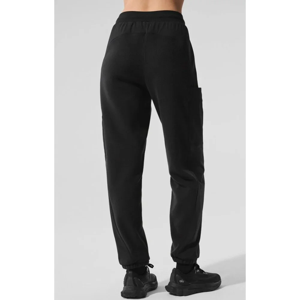 Alo Polar Fleece Wintry Mix Pant Black High-Rise Waist Fleece Fuzzy Warm Joggers